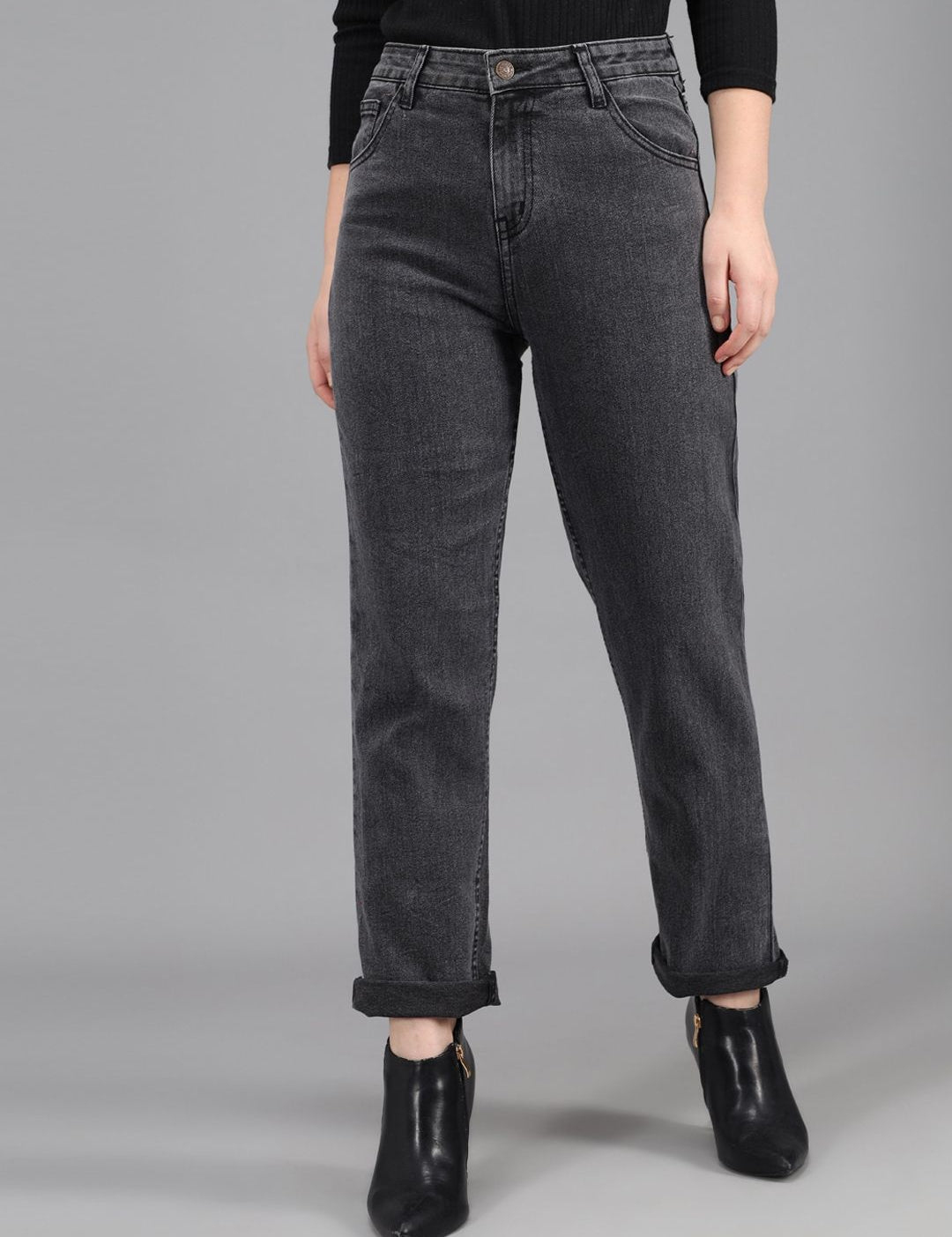 Kotty Women Charcoal Grey Slim Fit High-Rise Jeans