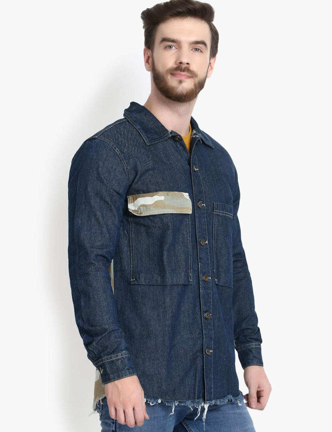 Kotty Men Blue Printed Lightweight Denim Jacket