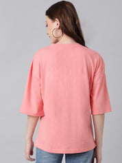 KOTTY Basics Pink Round Neck Oversized T-shirt