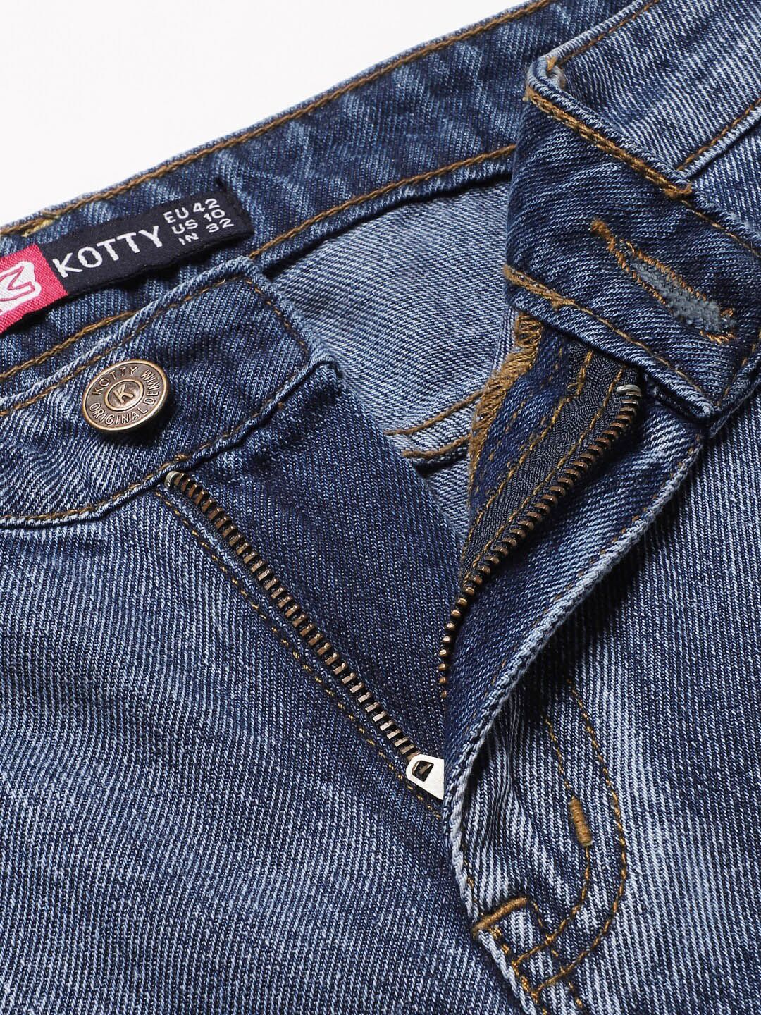 Kotty Women Blue Regular Fit Mid-Rise Low Distress Stretchable Jeans