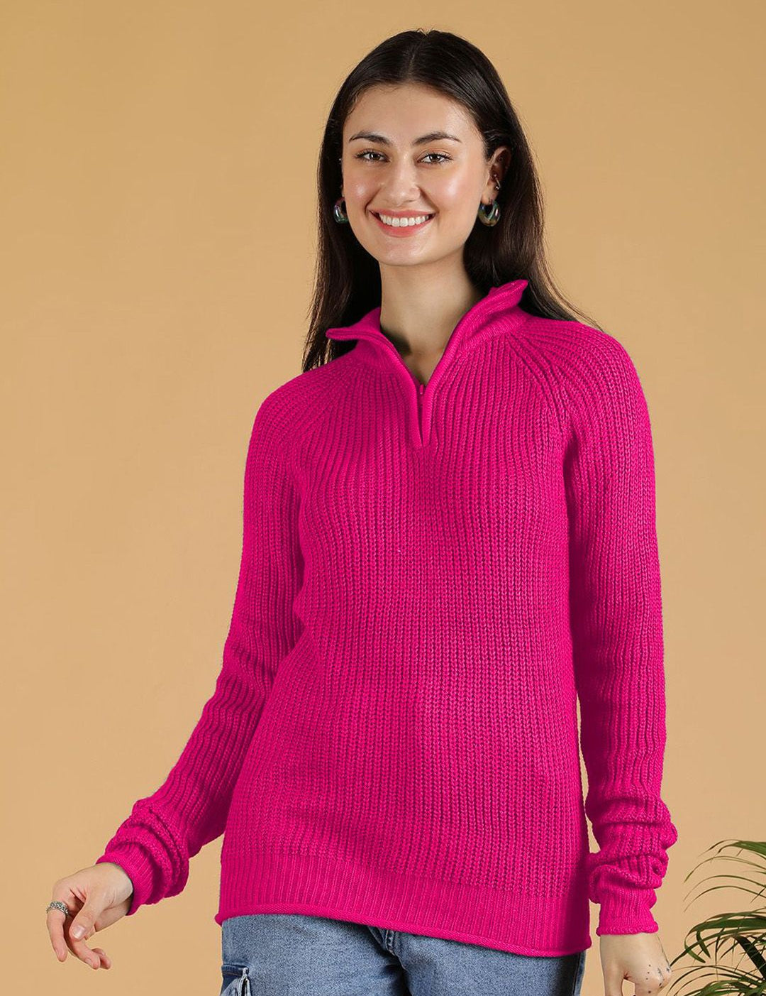 Kotty Women Mock Collar Ribbed Pullover Sweaters