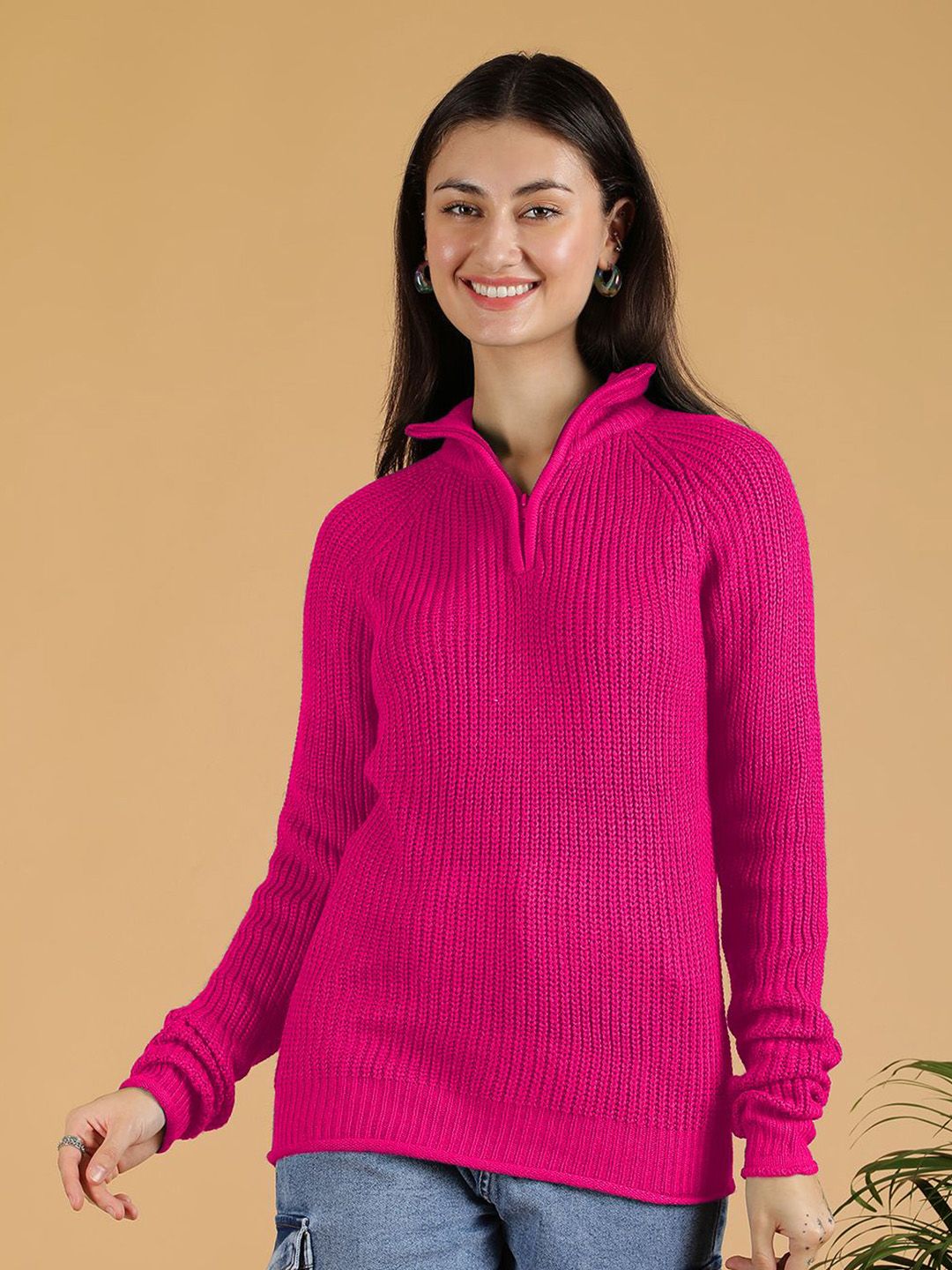 Kotty Women Mock Collar Ribbed Pullover Sweaters