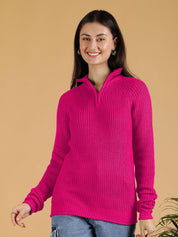 Kotty Women Mock Collar Ribbed Pullover Sweaters