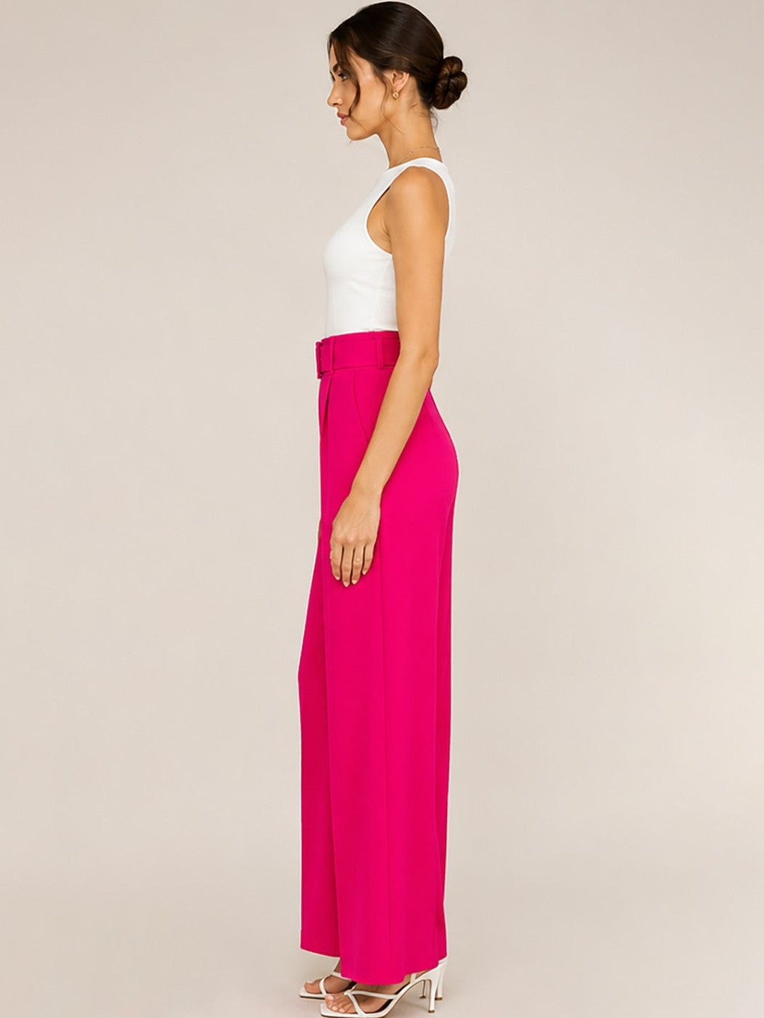 Pink Wide Leg High-Rise Trousers for Women – Trendy Solid Design | Kotty