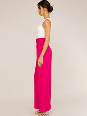 Pink Wide Leg High-Rise Trousers for Women – Trendy Solid Design | Kotty