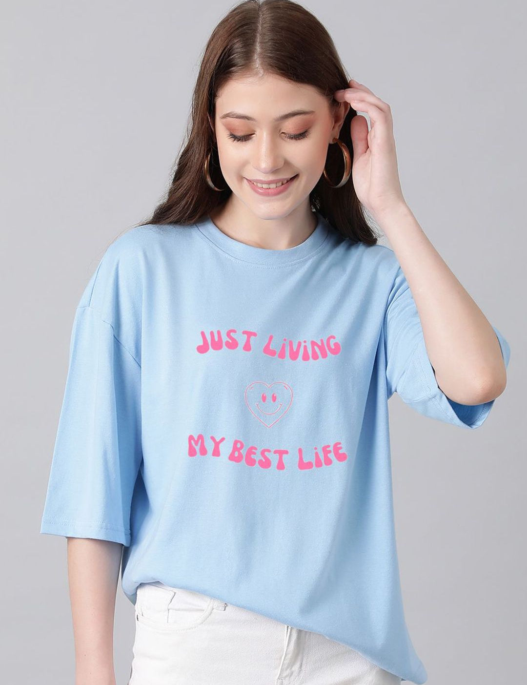 Kotty Cotton Typography Printed Drop-Shoulder Sleeves Oversized T-shirt