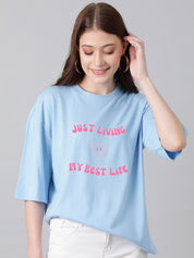 Kotty Cotton Typography Printed Drop-Shoulder Sleeves Oversized T-shirt