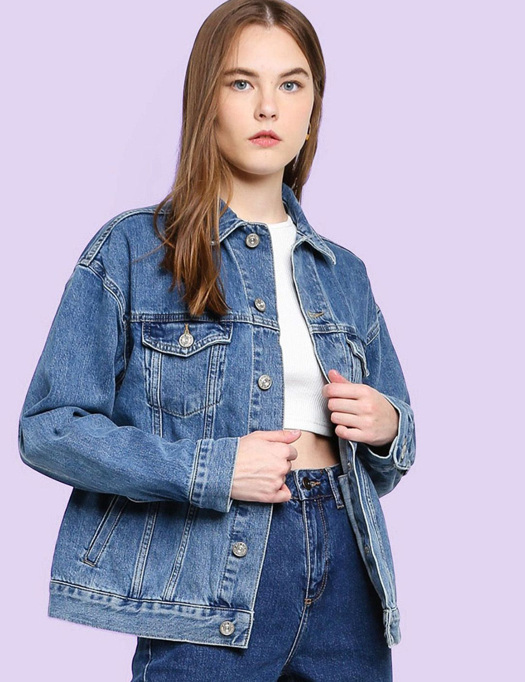 Kotty Women Spread Collar Solid Casual Denim Jacket