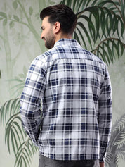 Kotty Men Spread Collar Tartan Checked Casual Shirt