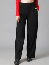 KOTTY Basics Women Relaxed Straight Leg Relaxed Fit High-Rise Easy Wash Trousers