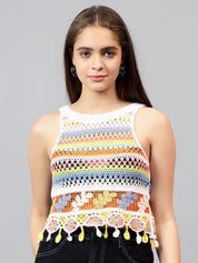 Kotty Women Self Design Boat Neck Cotton Top