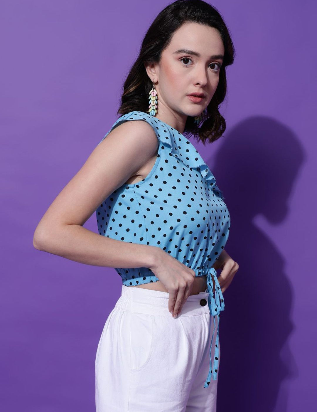 Kotty Women Polka Dots Printed One Shoulder  Top