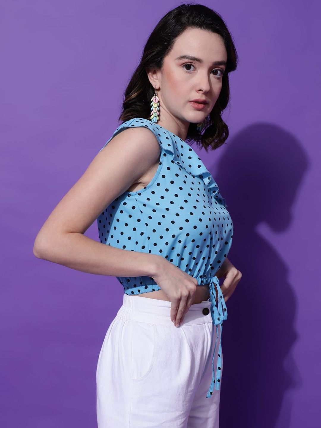 Kotty Women Polka Dots Printed One Shoulder  Top