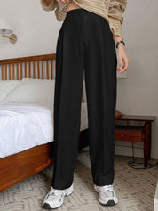 Kotty Women Relaxed Straight Leg Straight Fit High-Rise Pleated Trousers