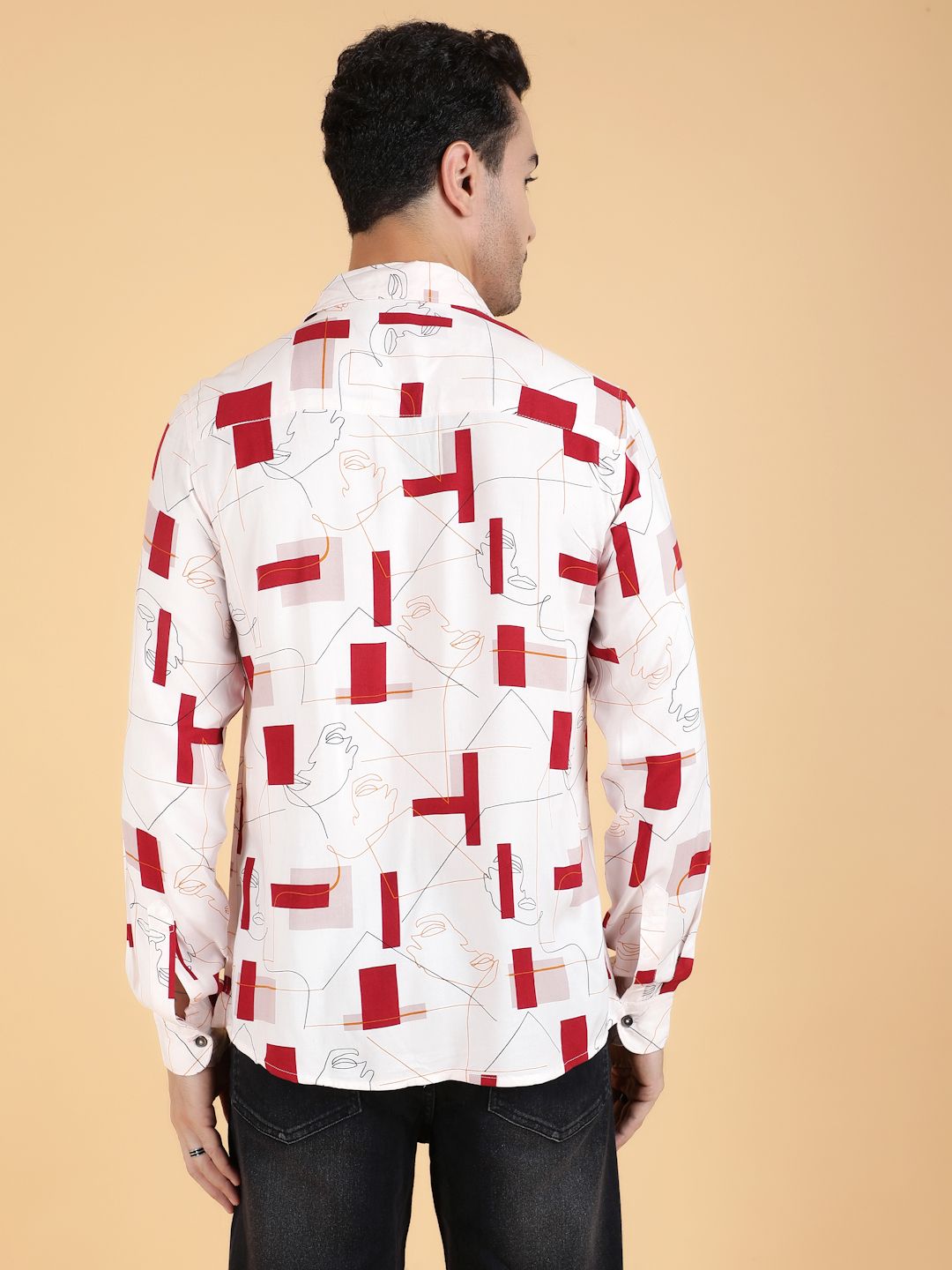 Kotty Men Relaxed Spread Collar Graphic Printed Cotton Casual Shirt