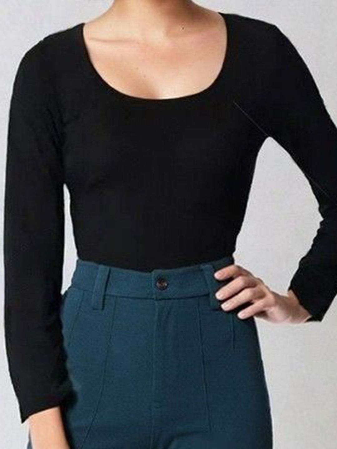Kotty Black and Teal Blue Scoop Neck T-Shirt with Trouser
