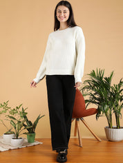 Kotty Women Cable Knit Cotton Ribbed Pullover