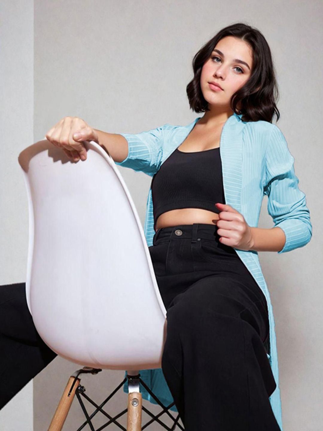 Kotty Shawl Collar Long Sleeves Longline Open Front Shrug