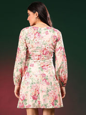 Kotty Women Print Bishop Sleeve Crepe Fit & Flare Dress