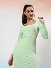 Kotty Women Square Neck Back Slits Sheath Dress