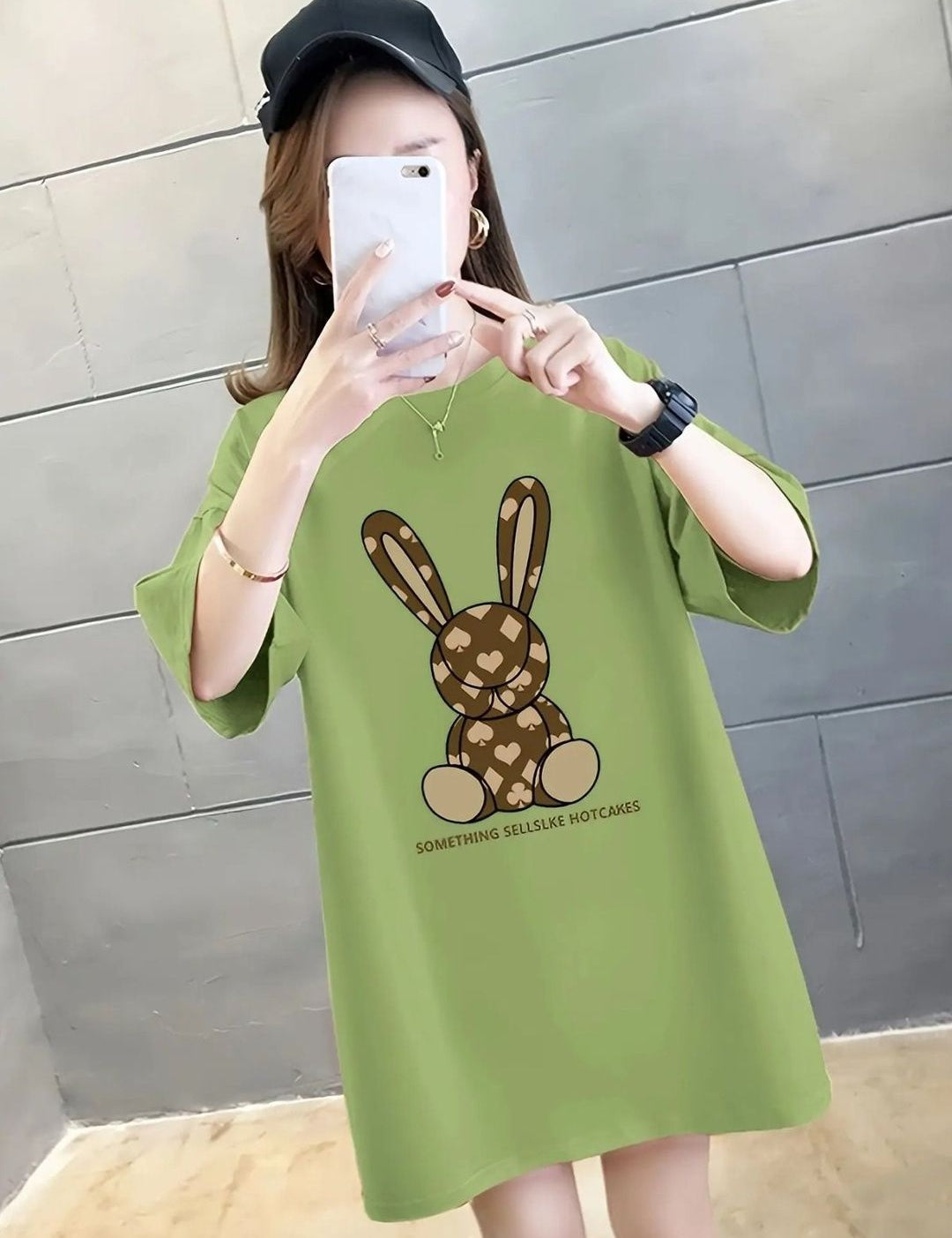 Kotty Graphic Printed Round Neck Drop-Shoulder Sleeves Oversized T-shirt