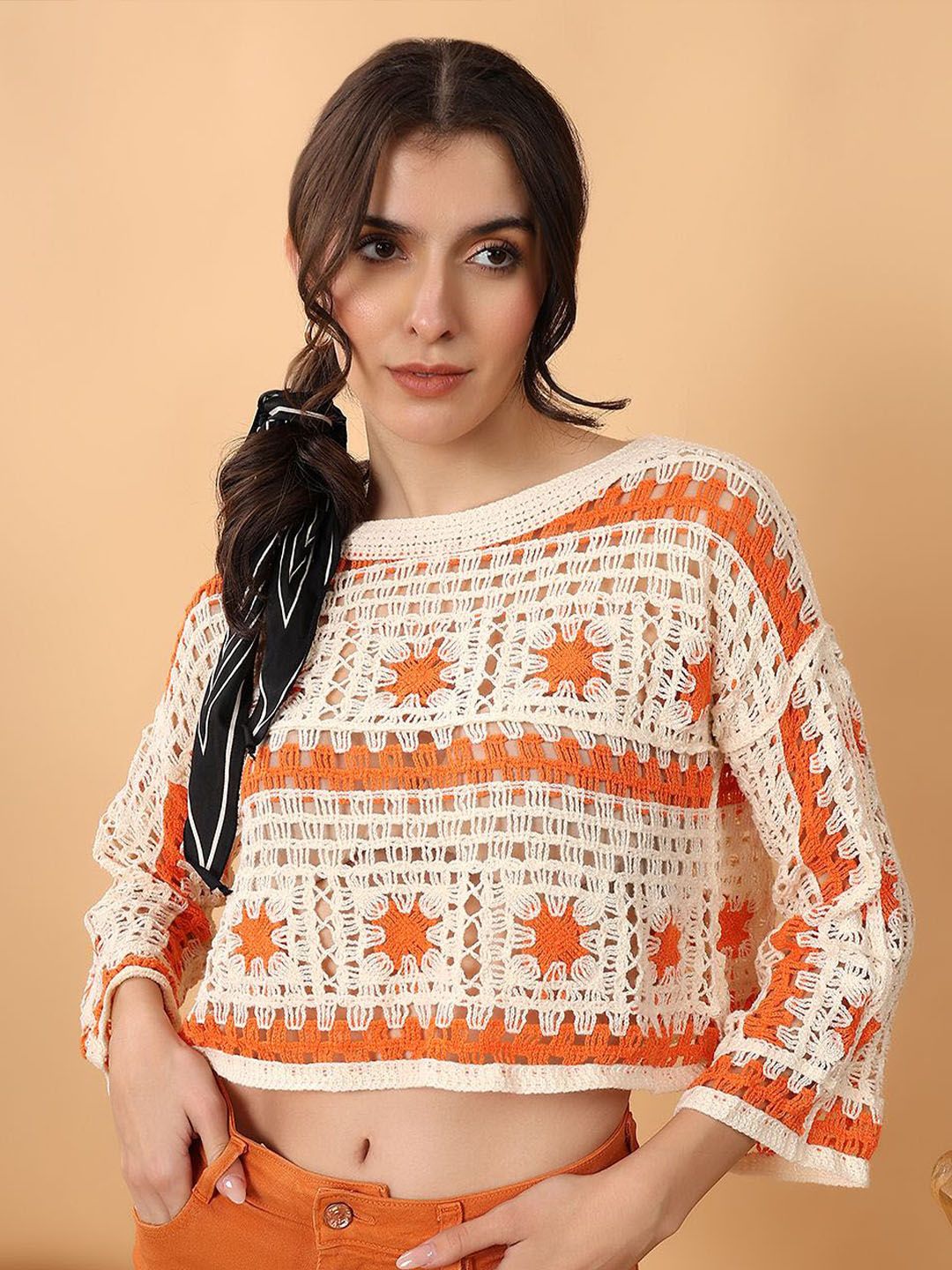 Kotty Women Self Design Cotton Crop Top