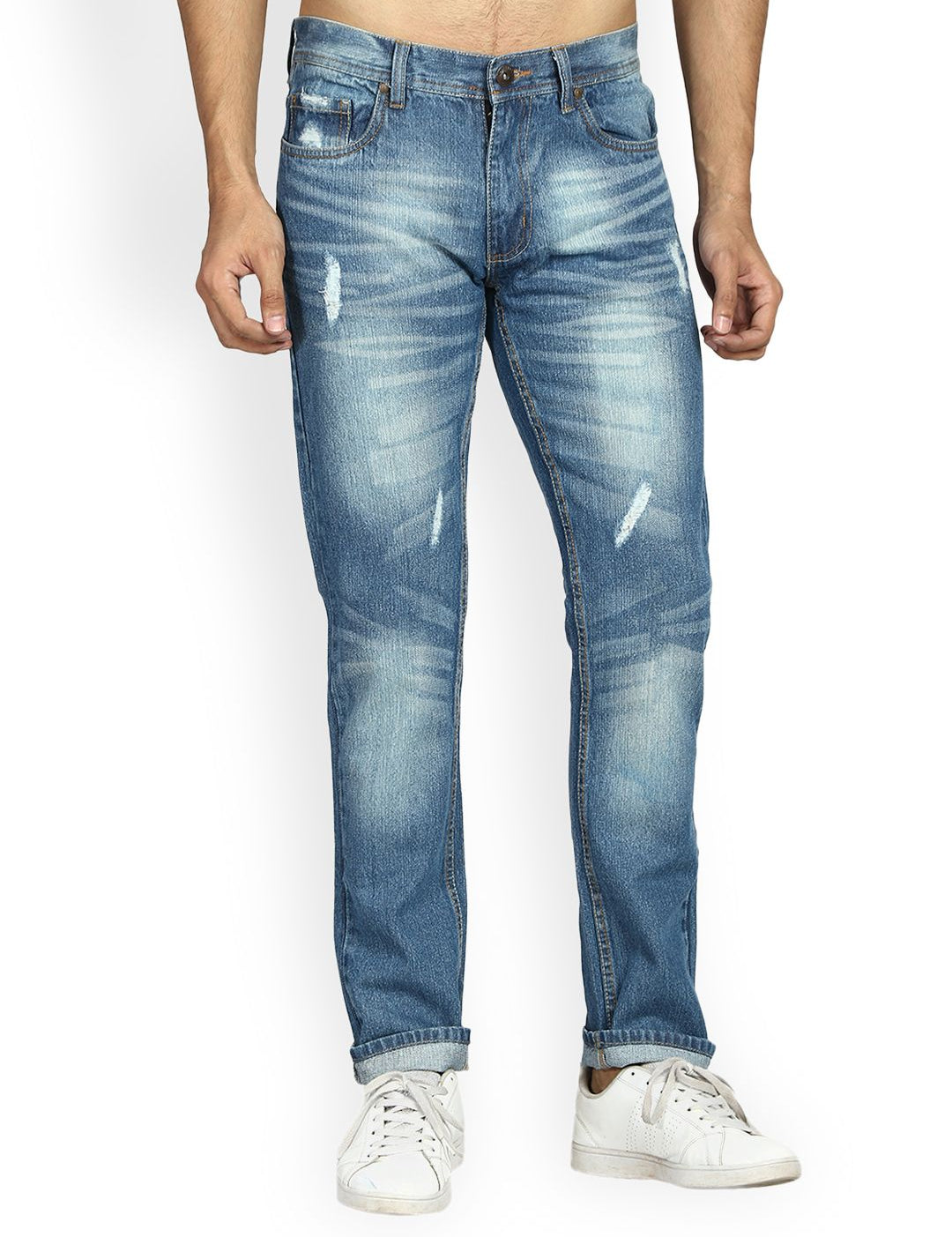 Kotty Men Blue Slim Fit Mid-Rise Low Distress Stretchable Jeans