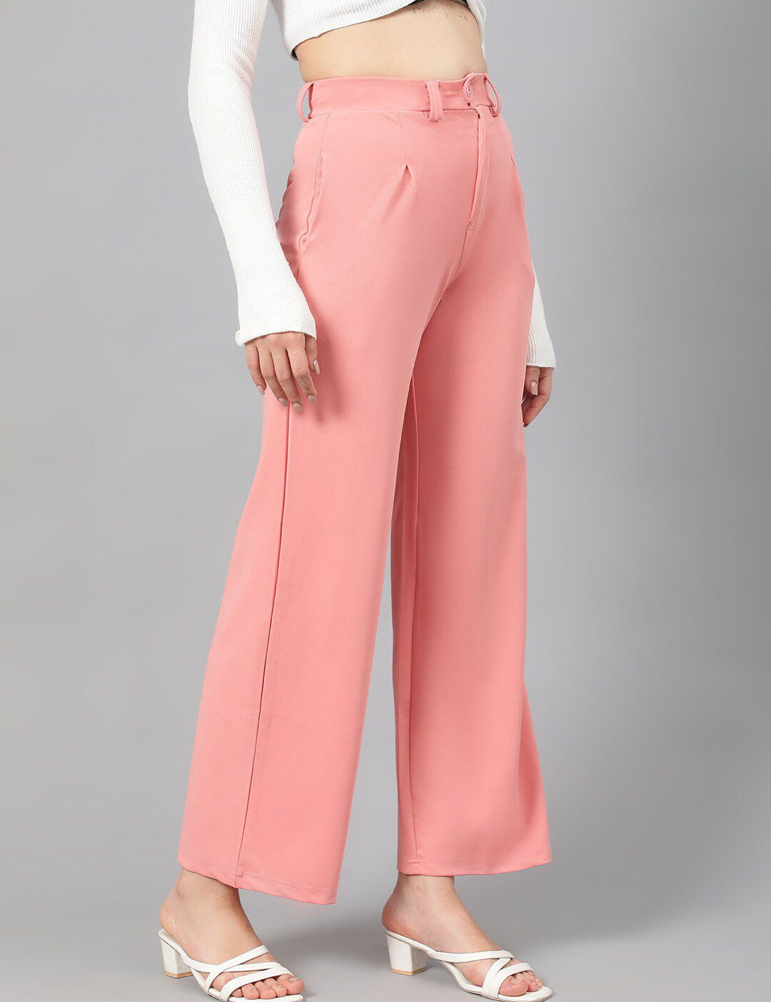 Kotty Women Pink Relaxed Straight Leg Fit High-Rise Easy Wash Parallel Trousers