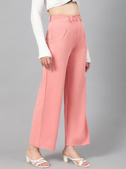 Kotty Women Pink Relaxed Straight Leg Fit High-Rise Easy Wash Parallel Trousers