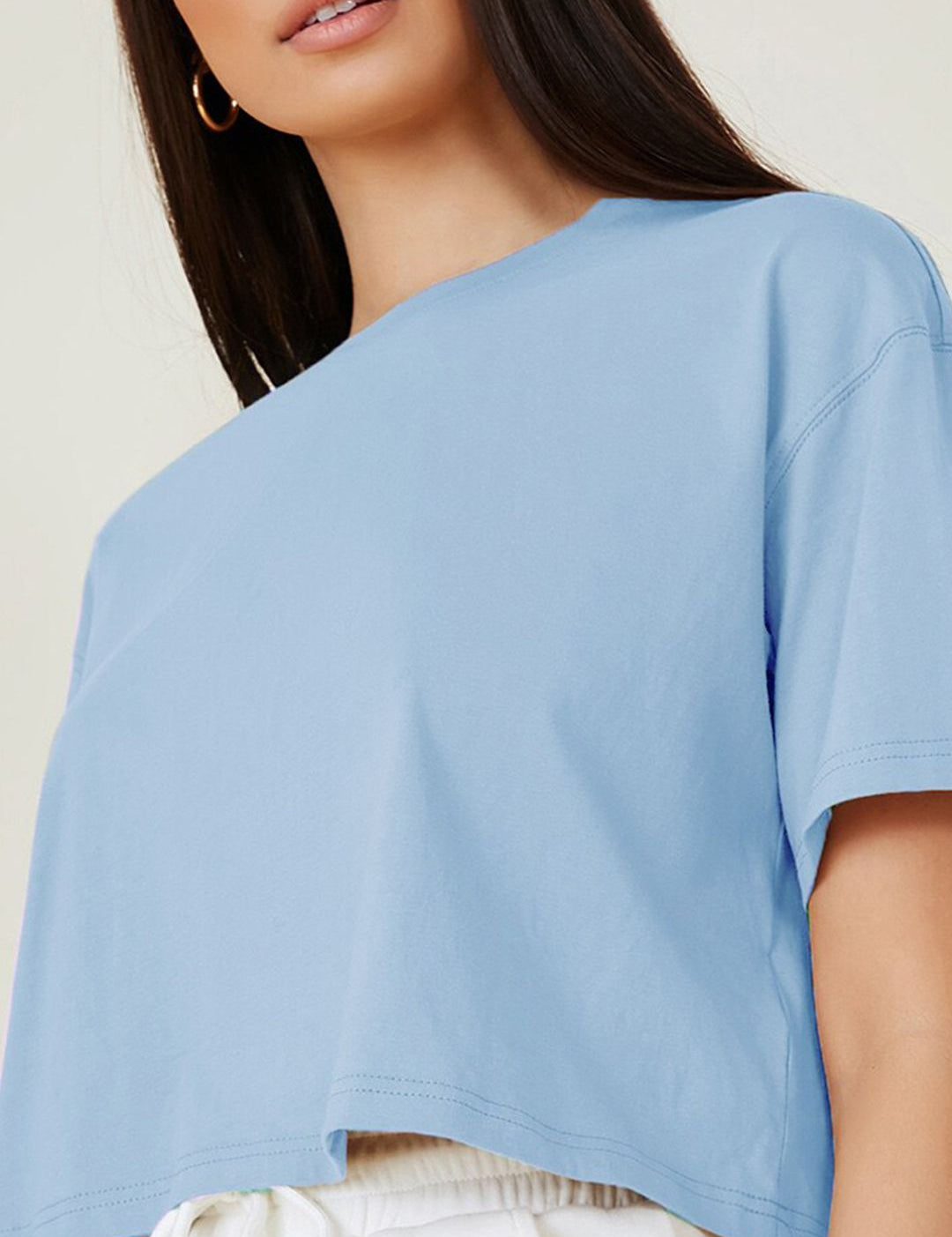 KOTTY Basics Round Neck Crop Oversized T-shirt