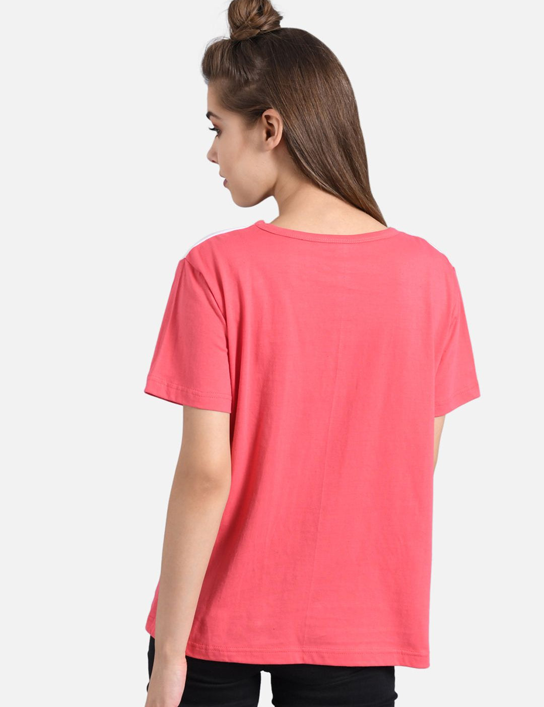 Kotty Women Pink Colourblocked Round Neck T-shirt