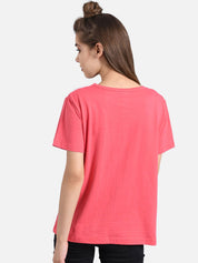 Kotty Women Pink Colourblocked Round Neck T-shirt