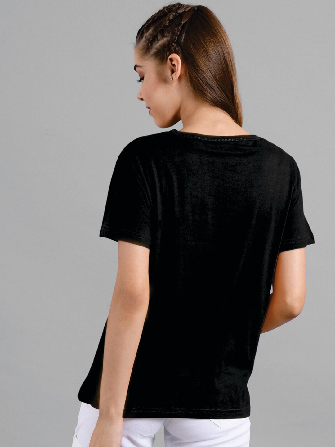 Kotty Women Black Printed Round Neck T-shirt