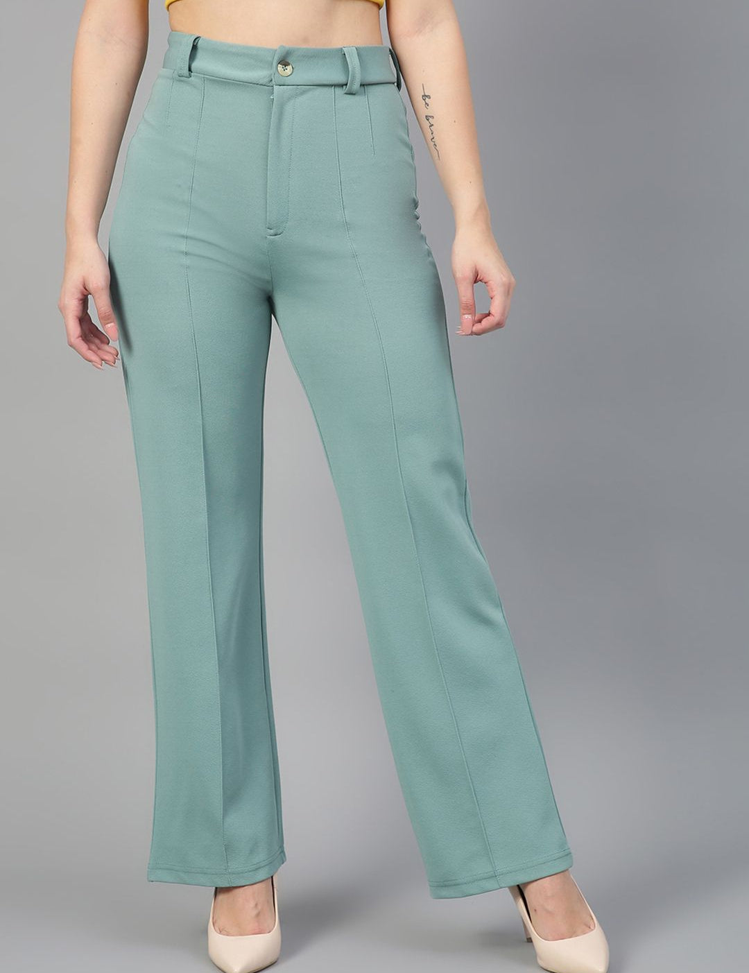KOTTY BIZwear Women Relaxed Straight Fit High-Rise Easy Wash Parallel Trousers
