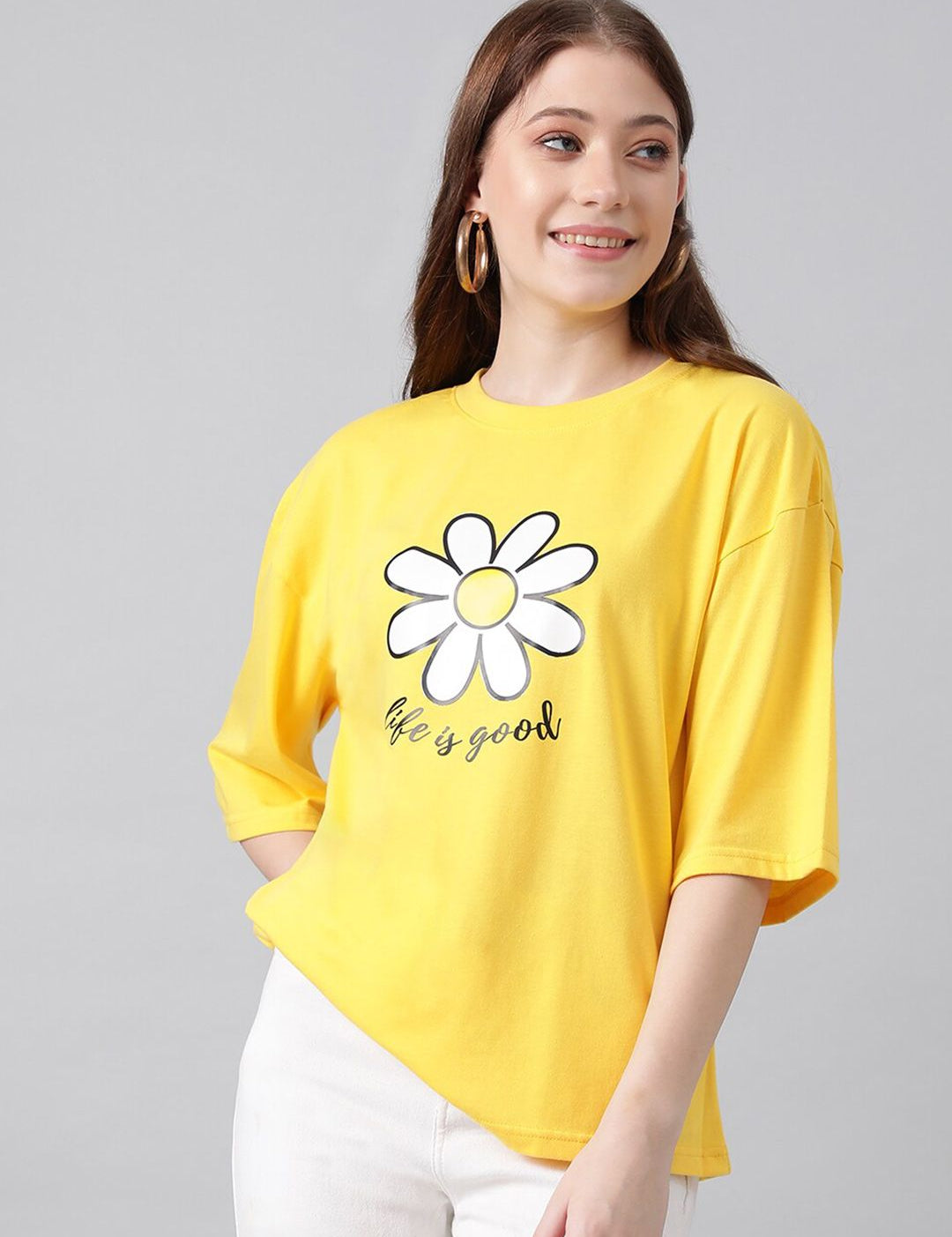 KOTTY Basics Graphic Printed Drop Shoulder Sleeves Oversized T-shirt