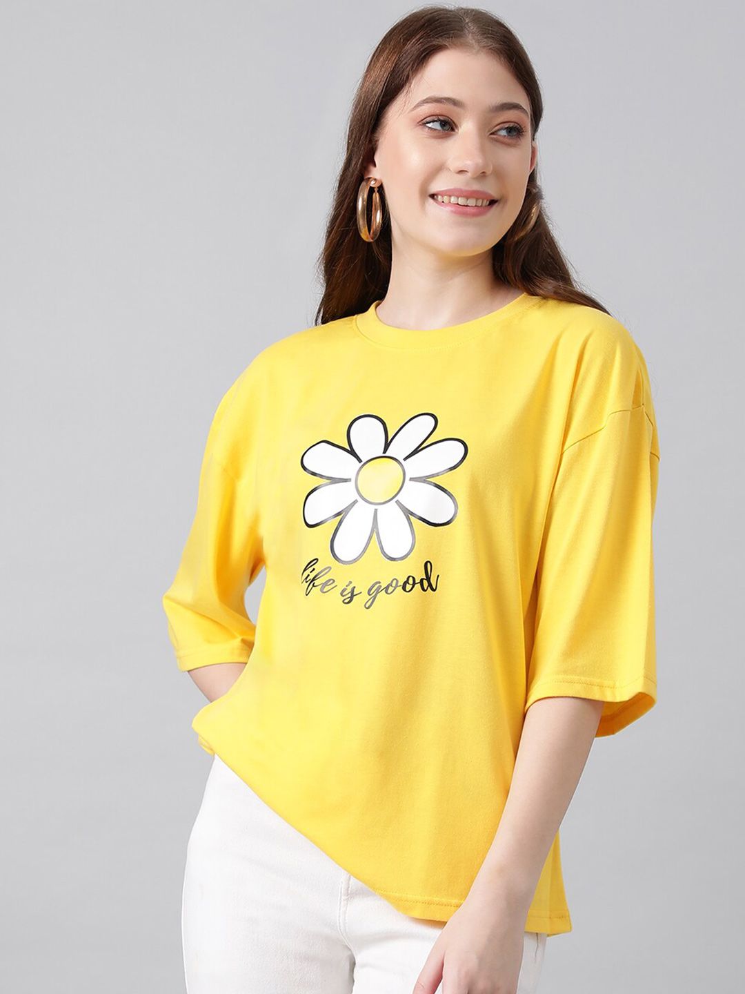 KOTTY Basics Graphic Printed Drop Shoulder Sleeves Oversized T-shirt