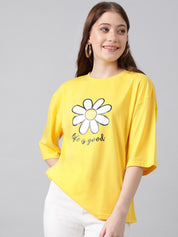 KOTTY Basics Graphic Printed Drop Shoulder Sleeves Oversized T-shirt