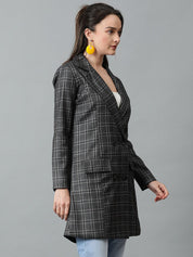KOTTY BIZwear Grey Checked Double-Breasted Overcoat