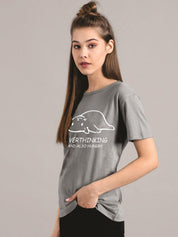 Kotty Women Grey Printed Round Neck T-shirt