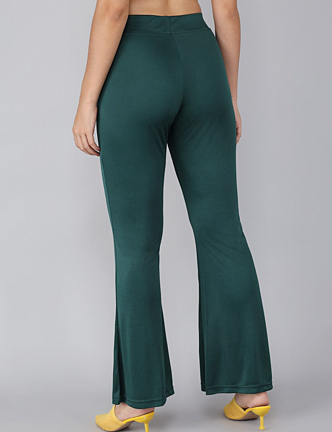 Kotty Women Green Solid Flared High-Rise Bootcut Trousers