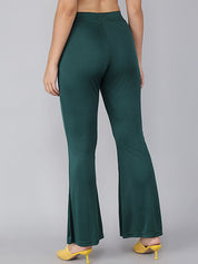 Kotty Women Green Solid Flared High-Rise Bootcut Trousers