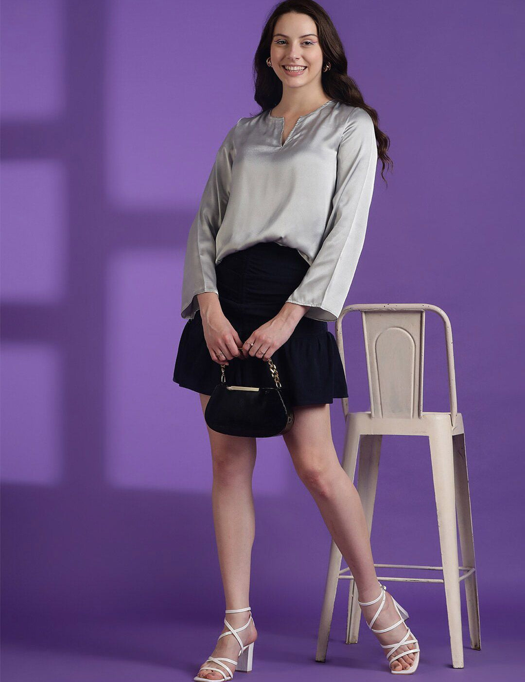 KOTTY BIZwear Round Neck Long Sleeves Satin Top