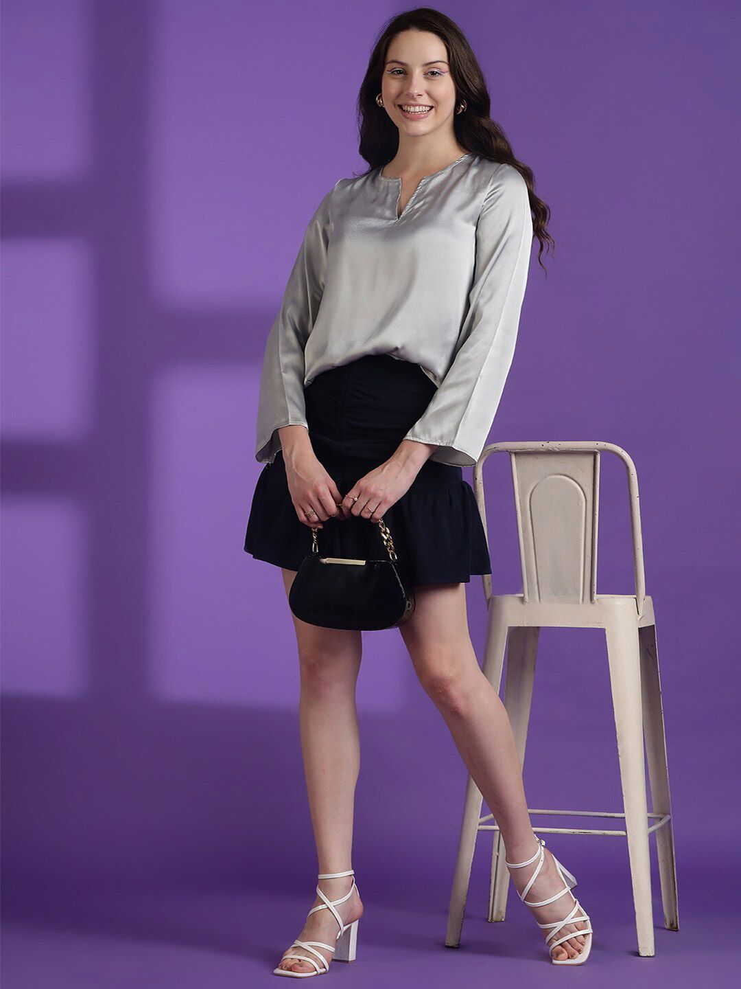 KOTTY BIZwear Round Neck Long Sleeves Satin Top