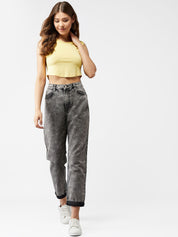Kotty Women Grey Boyfriend Fit High-Rise Clean Look Jeans