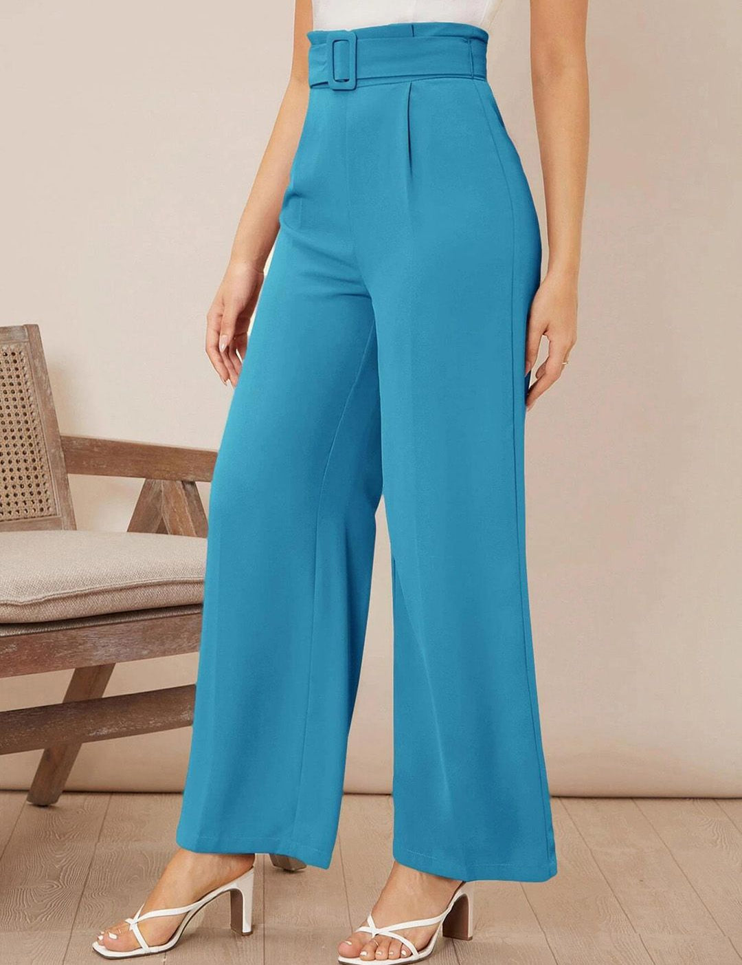 KOTTY BIZwear Basics Women Relaxed Straight Leg Straight Fit High-Rise Pleated Parallel Trousers