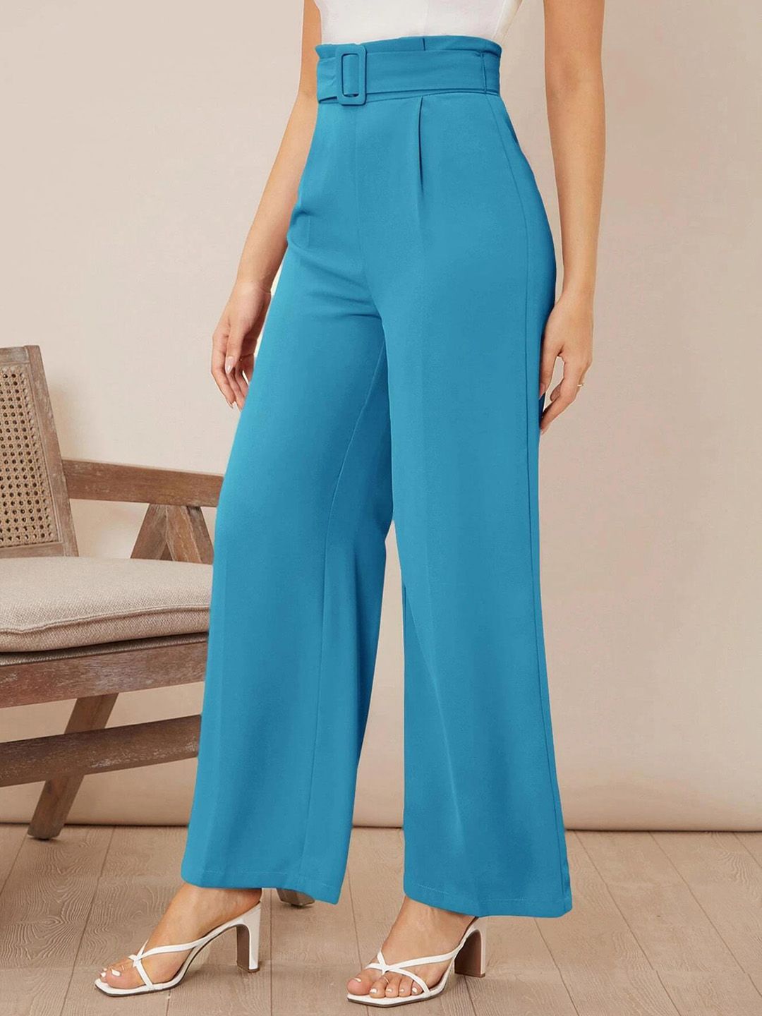 KOTTY BIZwear Basics Women Relaxed Straight Leg Straight Fit High-Rise Pleated Parallel Trousers