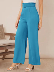 KOTTY BIZwear Basics Women Relaxed Straight Leg Straight Fit High-Rise Pleated Parallel Trousers