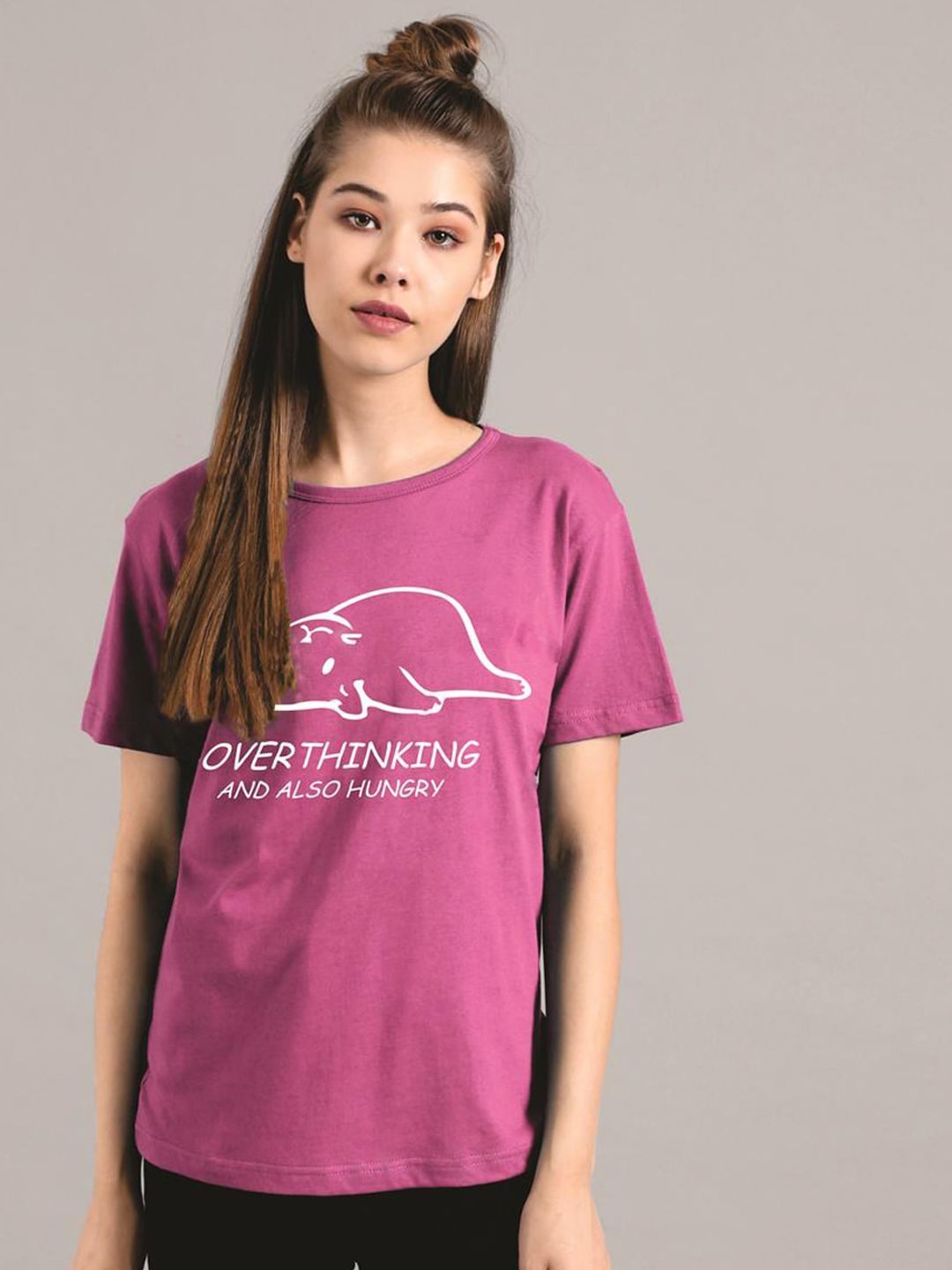 Kotty Women Purple Printed Round Neck T-shirt