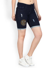 Kotty Women Blue Solid Regular Fit Denim Shorts