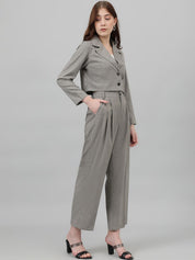 Kotty Grey Lapel Collar Crop Blazer With Trousers